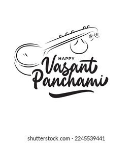 Happy Vasant Panchami Festival Text Typography Vector Design Template