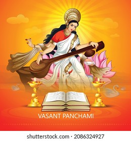 Happy Vasant Panchami Goddess Maa Saraswati On Religious Festival Background