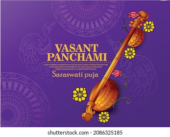 Happy Vasant Panchami Goddess Maa Saraswati On Religious Festival Background