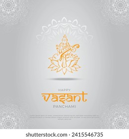 Happy Vasant Panchami Goddess Maa Saraswati On Religious Festival Background. vector illustration.