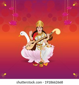 	
Happy vasant panchami with Goddess Saraswati illustration