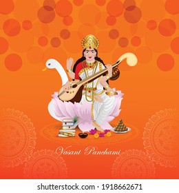 	
Happy vasant panchami with Goddess Saraswati illustration