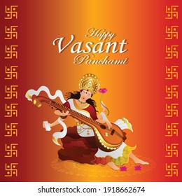 	
Happy vasant panchami with Goddess Saraswati illustration