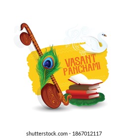 Happy Vasant Panchami,  Illustration of Goddess Saraswati and Saraswati Puja 
