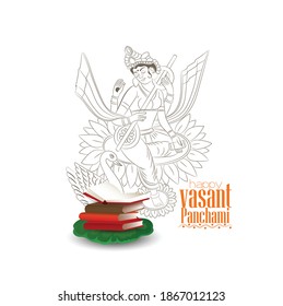 Happy Vasant Panchami,  Illustration of Goddess Saraswati and Saraswati Puja 