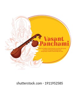 Happy Vasant Panchami illustration of Goddess Saraswati for Vasant Panchami Puja with Background 