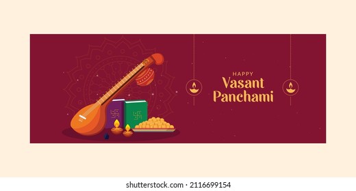 Happy Vasant Panchami Indian festival cover page design template.