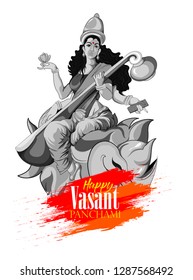Happy Vasant Panchami Pooja Of Goddess Saraswati Hindu Festival Background