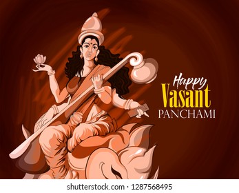 Happy Vasant Panchami pooja of Goddess Saraswati hindu festival background