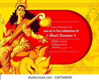 Happy Vasant Panchami pooja of Goddess Saraswati hindu festival background