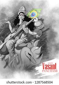 Happy Vasant Panchami Pooja Of Goddess Saraswati Hindu Festival Background
