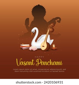 Glückwunsch Vasant Panchami Puja Grußkarte und Post für Poster, Banner und Flyer. Maa Saraswati Pooja mit Text und Sitar Hintergrund Design Vektorgrafik