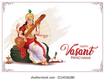  happy Vasant Panchami Puja of India. poster, banner, flyer vector illustration design