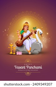 Happy Vasant Panchami Puja of India. poster, banner, flyer vector illustration design