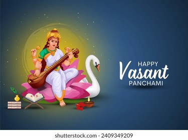 Happy Vasant Panchami Puja of India. poster, banner, flyer vector illustration design