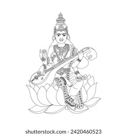 happy Vasant Panchami Puja of India. poster, banner, flyer vector illustration design, sketch, ma saraswati