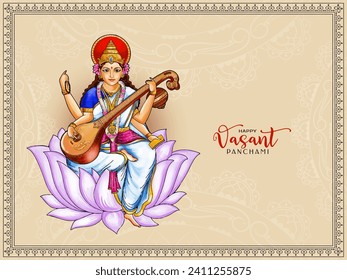 Happy Vasant Panchami religious festival with goddess Saraswati illustration vector