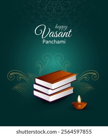 Happy Vasant Panchami religious Indian festival background with Veena design saraswati puja