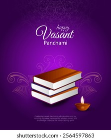 Happy Vasant Panchami religious Indian festival background with Veena design saraswati puja