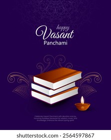 Happy Vasant Panchami religious Indian festival background with Veena design saraswati puja