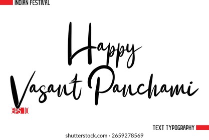 Happy Vasant Panchami Diseño de texto de tipografía cursiva con estilo