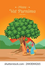 happy Vat Purnima Vector, Vat Savitri puja Greeting design with illustration. Vector illustration design.