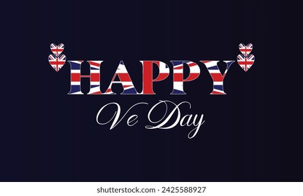 Happy Ve Day Text With Flag And Blue Radient Background Design