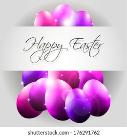 Happy Vector Background with Flying Purple Eggs