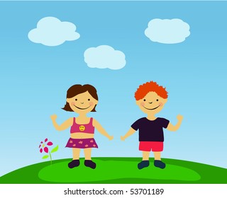 happy vector boy and girl.