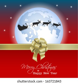 Happy Vector Christmas background with Santa Claus and moon
