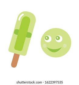 Happy vector emoji with green ice cream on isolated background.