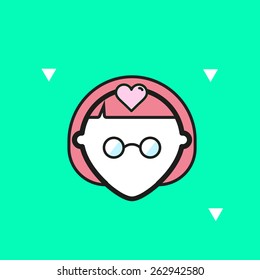 Happy vector graphic minimal icon of a woman with glasses in vibrant colors