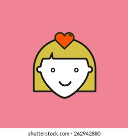 Happy vector graphic minimal icon of a smiling girl in vibrant colors