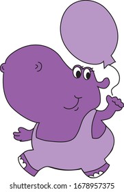 Happy vector hippo. vector violet hippo illustration on a white background. Vector illustration. smiling hippo.