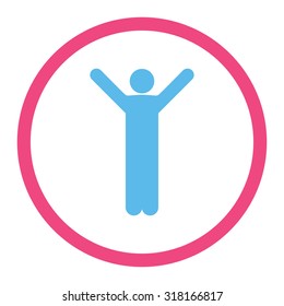 Happy vector icon. This rounded flat symbol is drawn with pink and blue colors on a white background.