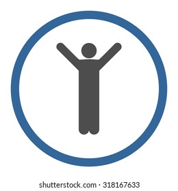 Happy vector icon. This rounded flat symbol is drawn with cobalt and gray colors on a white background.