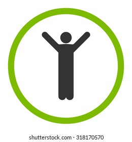 Happy vector icon. This rounded flat symbol is drawn with eco green and gray colors on a white background.