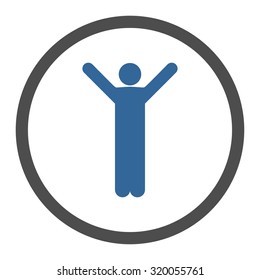 Happy vector icon. This rounded flat symbol is drawn with cobalt and gray colors on a white background.