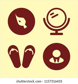 happy vector icons set. with brush, mirror, businessman and beach sneakers in set