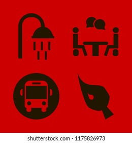 happy vector icons set. with brush, talking people, shower and school bus in set