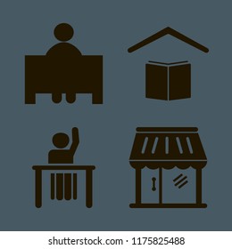 happy vector icons set. with shop, school, ask pupil and teacher in set