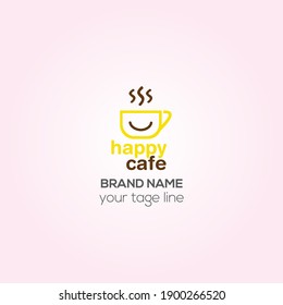 Happy Café vector logo design, Happy coffee café creative logo style, Happy café vector elements  