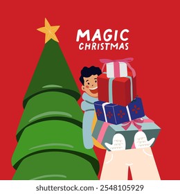 Personajes felices de la gente del Vector que celebran Navidades y año Nuevo. Celebren juntos las vacaciones de invierno. Amigos sonrientes disfrutan de la fiesta o celebración del Año Nuevo. Preparación para el Nuevo año 2025