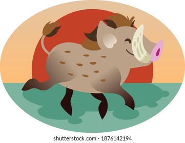 Happy Vector Warthog walking in the jungle