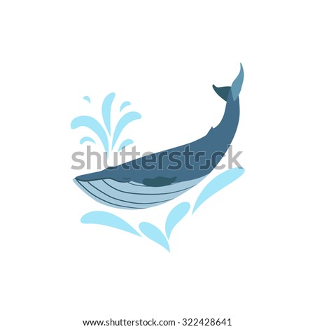 Happy vector whale illustration isolated on a white background background