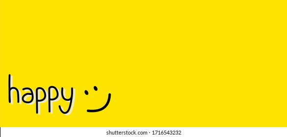 Happy. Vector of happy writing for banners, posters and stickers. Handwritten text on a yellow background.