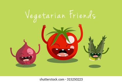Happy vegetable characters icon set vector illustration