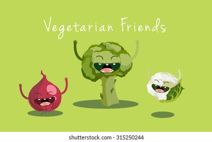 Happy vegetable characters icon set vector illustration