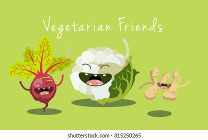 Happy vegetable characters icon set vector illustration