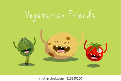 Happy vegetable characters icon set vector illustration